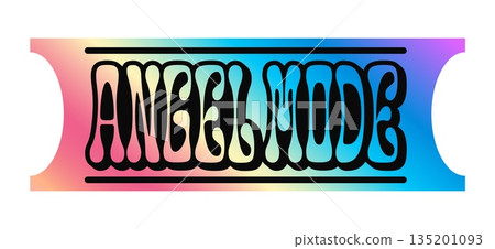 Angel mode hologram vintage Y2K sticker or patch. Gradient chrome holographic sticker, glossy hologram funky Y2K vector patch. Reflective foil label or tag with funky typography text Angel mode hologram vintage Y2K sticker or patch. Gradient chrome holographic sticker, glossy hologram funky Y2K vector patch. Reflective foil label or tag with funky typography text 135201093