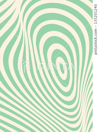 Psychedelic groovy pattern. Vector background with wavy mint green and cream lines forming an abstract optical illusion pattern. Retro hypnotic swirl creates a dynamic visual flow and movement Psychedelic groovy pattern. Vector background with wavy mint green and cream lines forming an abstract optical illusion pattern. Retro hypnotic swirl creates a dynamic visual flow and movement 135201240