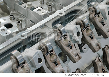 Cylinder head of an internal combustion engine with the cover removed Cylinder head of an internal combustion engine with the cover removed 135201379