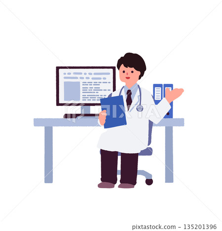 Male doctor giving explanation at desk 135201396