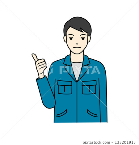 一位身穿工作服的男士面帶微笑，做出表示支持的手勢。 135201913