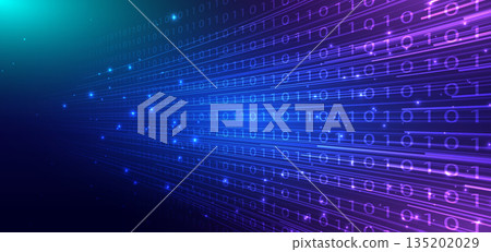 Binary code with curve lines on dark blue background. Binary code with curve lines on dark blue background. 135202029