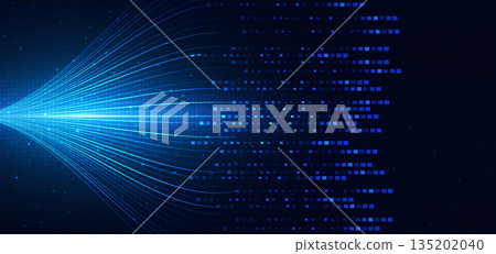 Network big data communcation blue wave on dark background. Technology data analyzing concept. 135202040