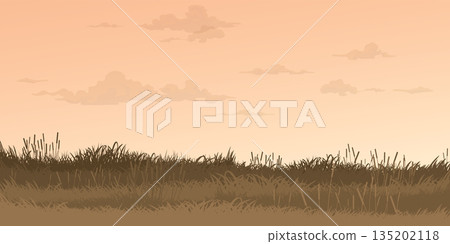 Nature landscape sunset in autumn season flat design vector illustration. Pastel environment concept template have blank space. 135202118