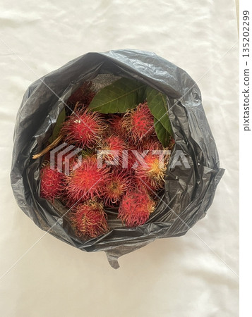 Fresh and ripe rambutan sweet tropical fruit peeled rambutan with leaves. The word rambutan is derived from the Indonesia word rambut which means 'hair'. Fresh and ripe rambutan sweet tropical fruit peeled rambutan with leaves. The word rambutan is derived from the Indonesia word rambut which means 'hair'. 135202299