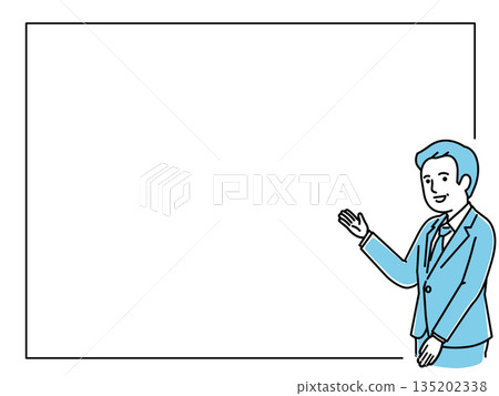 Announcement frame and middle-aged male staff, suit, senior, message board, vector Announcement frame and middle-aged male staff, suit, senior, message board, vector 135202338