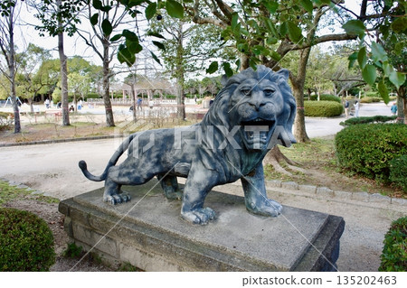 Lion statue at Sarugashima Park in Yonago City 135202463