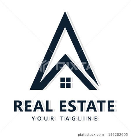 Real Estate Logo Design with Triangular Roof and Center Window Vector Real Estate Logo Design with Triangular Roof and Center Window Vector 135202605