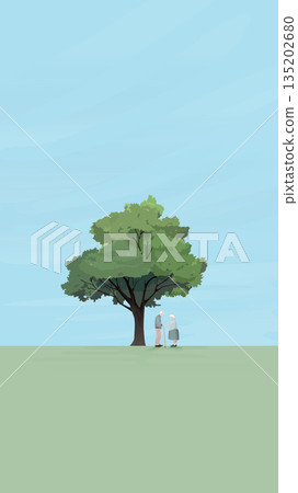Couple of elderly lover together under the big tree vector illustration vertical shape have blank space for any wording advertisement. 135202680