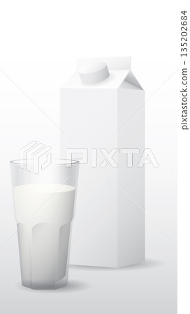 A glass of milk with milk package isolated on white background. Dairy product concept vector illustration vertical shape have blank space. A glass of milk with milk package isolated on white background. Dairy product concept vector illustration vertical shape have blank space. 135202684