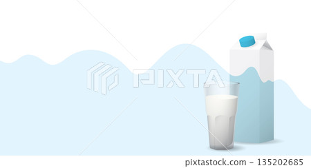 A glass of milk with blank package on abstract milk background have blank space. Dairy product concept vector illustration. A glass of milk with blank package on abstract milk background have blank space. Dairy product concept vector illustration. 135202685