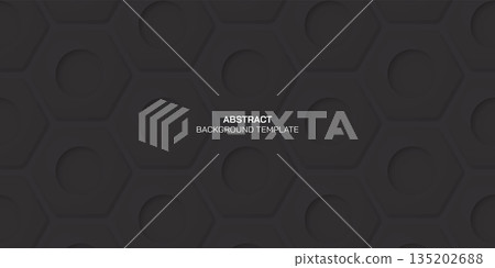 Abstract matt black embossed hexagon paper cut style vector illustration background. Black honeycomb pattern background. 135202688