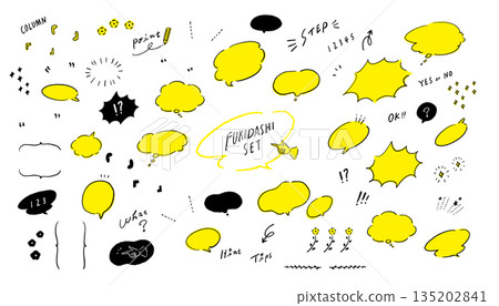 Vector illustration set of simple hand-drawn line speech bubbles and decorations 135202841