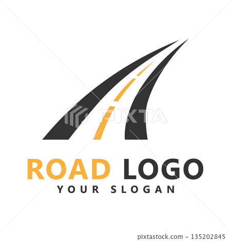 Road Icon Logo Design with Upward Curving Black Lanes Vector 135202845