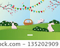 Happy Easter greeting card,celebrate theme with cute bunny on spring garden 135202909