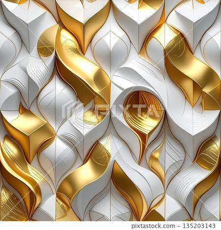 Abstract white gold realistic 3D repeat pattern graphic material 135203143