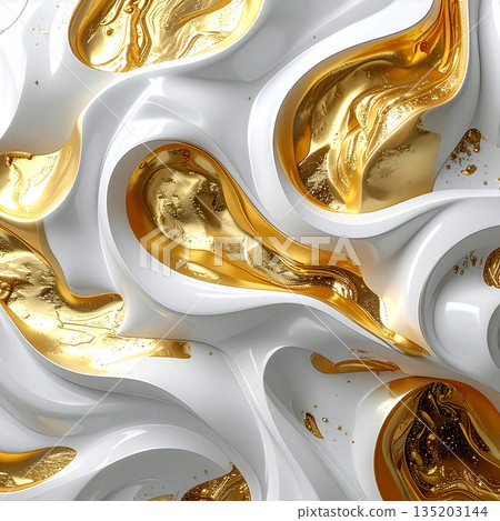 Abstract white gold realistic 3D marble wave pattern graphic material 135203144