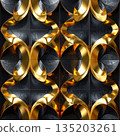 Abstract black and gold realistic 3D repeat pattern graphic material 135203261