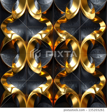 Abstract black and gold realistic 3D repeat pattern graphic material Abstract black and gold realistic 3D repeat pattern graphic material 135203261