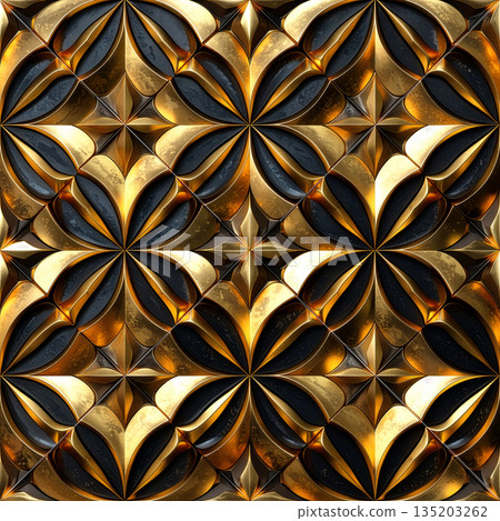 Abstract black and gold realistic 3D repeat pattern graphic material Abstract black and gold realistic 3D repeat pattern graphic material 135203262