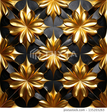 Abstract black and gold realistic 3D repeat pattern graphic material Abstract black and gold realistic 3D repeat pattern graphic material 135203263