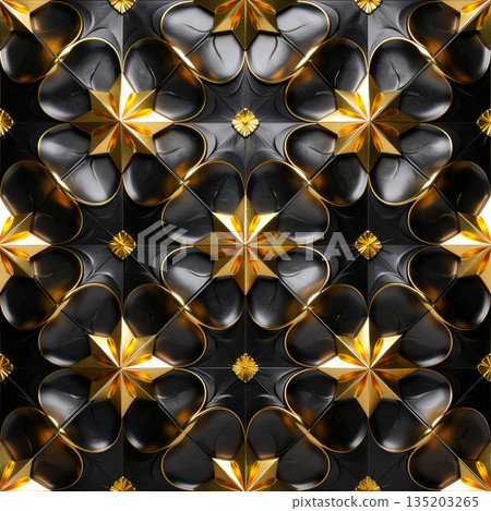 抽象的黑金逼真3D重複圖案圖形材料 135203265