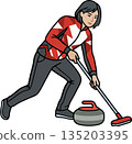 Curling, sweeping the ice with a brush (sweeping) female player (transparent background) 135203395