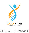 Biotech Icon Logo Design with Stylized Human Figure and Intertwined DNA Strand Vector 135203454