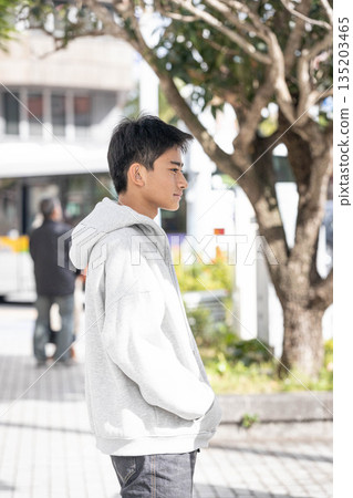 Image of junior high school students meeting in town 135203465