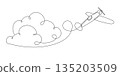 An airplane flying in the clouds. Around the world trip .Continuous line drawing. Vector illustration . 135203509