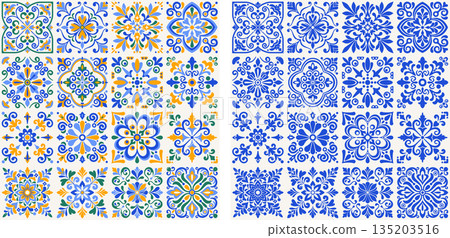 Mediterranean Azulejo Tile Seamless Pattern Mediterranean Azulejo Tile Seamless Pattern 135203516