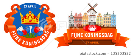 Koningsdag Greeting Design Templates Set Koningsdag Greeting Design Templates Set 135203522