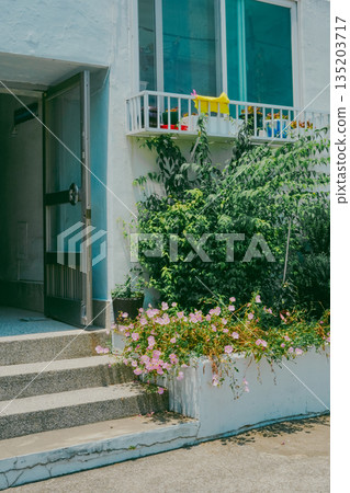 Entrance and Stairs of a Korean Apartment with Green Plants Entrance and Stairs of a Korean Apartment with Green Plants 135203717