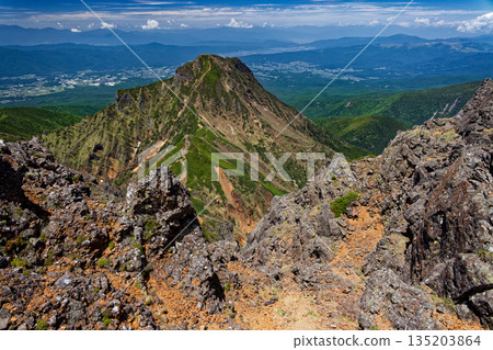 Mt.Amidadake and Lake Suwa seen from the Yatsugatake mountain range and the summit of Mt.Akadake Mt.Amidadake and Lake Suwa seen from the Yatsugatake mountain range and the summit of Mt.Akadake 135203864
