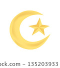 Golden crescent moon with star illustration for Ramadan designs 135203933