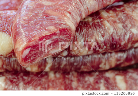 Traditional homemade smoked sausages 135203956