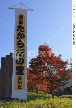 Takarada no Sato Saita Roadside Station, blue skies and autumn leaves Takarada no Sato Saita Roadside Station, blue skies and autumn leaves 135204175