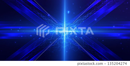 Technology futuristic blue thunder illuminated on dark background. 135204274