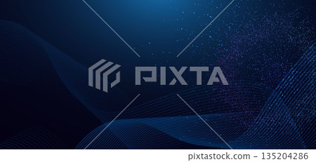 Abstract dotted glowing with wave lines on dark blue backround. Sciene background concept. 135204286