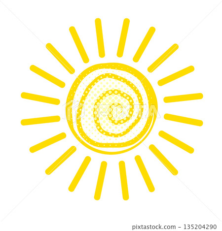 Cute doodle sun shine. Doodle sun sketch illustration. Hand drawn cute orange sun hand drawn. Not AI, Scribble doodle children drawn style. Vector illustration. 135204290