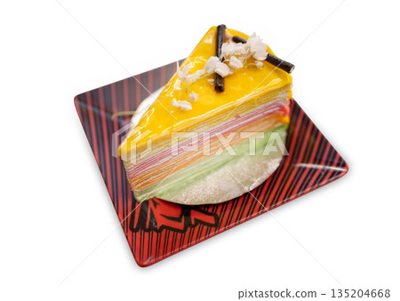 Top view of rainbow crepe cake, focus selective 135204668