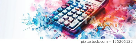 Calculator with colorful watercolor background. 135205123