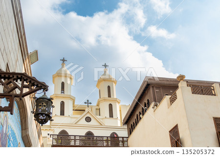 The exterior of the Hanging Church. Saint Virgin Mary's Coptic Orthodox Church in the coptic Cairo, Egypt 135205372