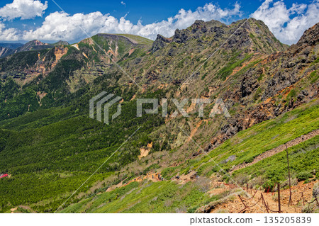 從文三郎步道交會處可眺望八嶽山脈、橫岳、魚尾岳和天狗岳。 從文三郎步道交會處可眺望八嶽山脈、橫岳、魚尾岳和天狗岳。 135205839