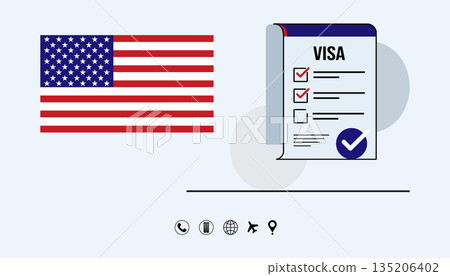 American Flag And Visa Form Illustration Emphasizing Travel, Identity, And National Connectivity For Global Mobility And Migration. American Flag And Visa Form Illustration Emphasizing Travel, Identity, And National Connectivity For Global Mobility And Migration. 135206402