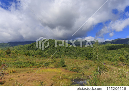 Maimenoike Pond in Norikura Highlands and the sea of clouds over the Norikura mountain range (Matsumoto City, Nagano Prefecture) 135206626