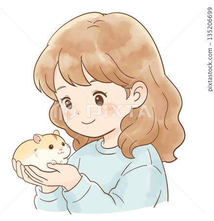 女孩手掌中的倉鼠 135206699