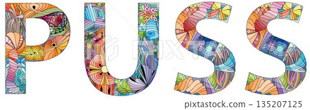 Word PUSS. Vector zentangle object for decoration 135207125