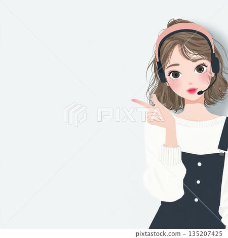 客服支援示意圖，圖中一位女客服人員正用手指指導。 135207425