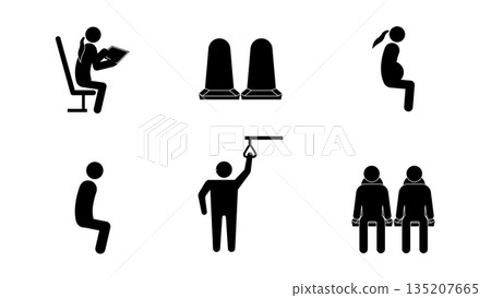 Priority seat icons set for public transport, flat vector illustration. 135207665